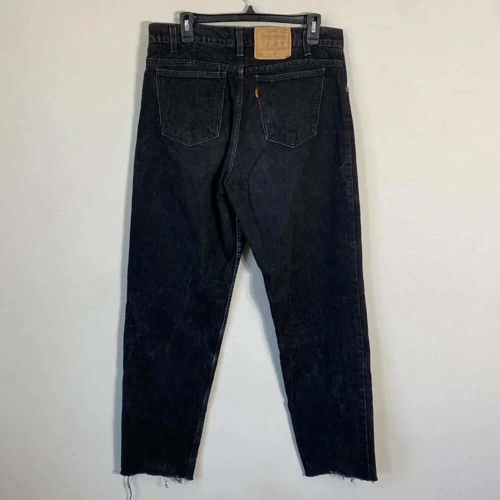 Vintage Levis 550 Orange Tab Denim Jeans Relaxed Fit Men's 34x32 Black Raw Hem